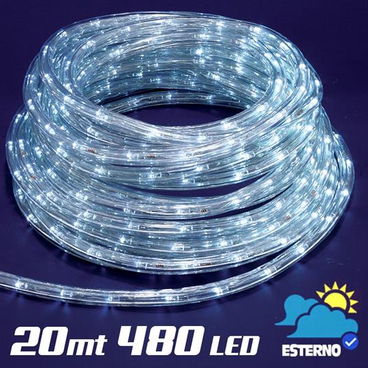 Tubo Luminoso 20 metri LED Bianco Freddo 480 Luci per interno e per Esterno  - Bakaji - Idee regalo | IBS