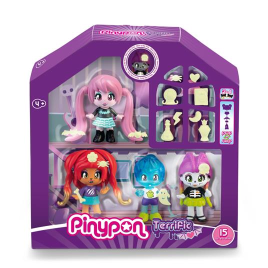 Pinypon terrific friends, quattro personaggi con accessori che brillano al buio