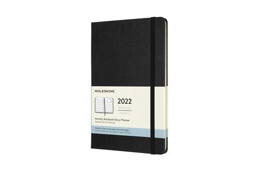 Agenda mensile Moleskine 2022, 12 mesi, Large, copertina rigida - Nero