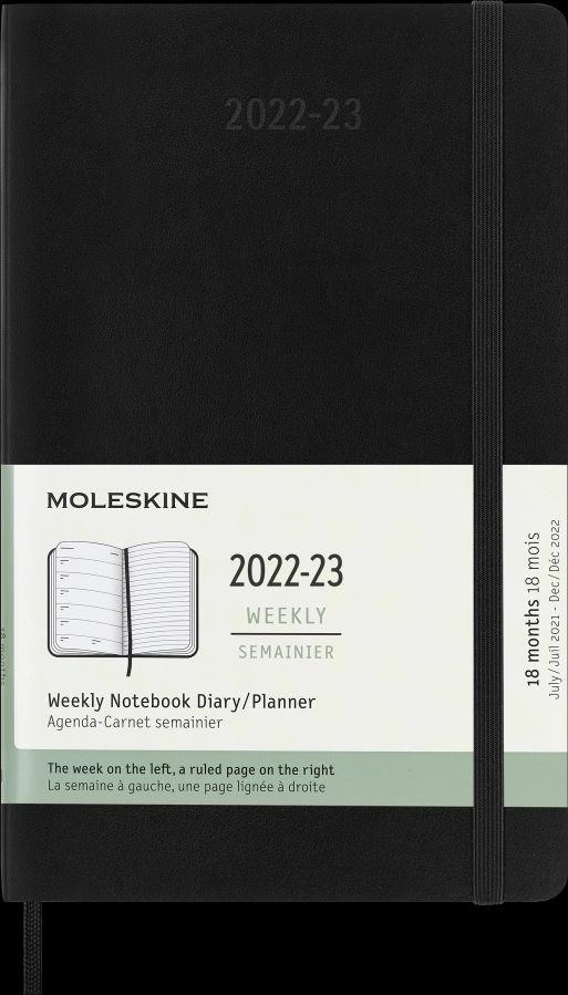 Agenda settimanale Moleskine 2022-2023, 18 mesi con spazio per note, Large,  copertina morbida - Nero - Moleskine - Cartoleria e scuola