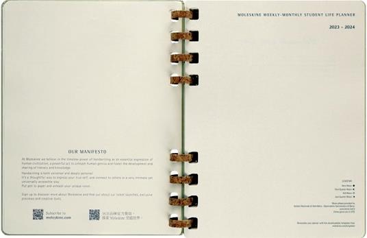 Planner accademico mensile orizzontale Moleskine 2024, 12 mesi, XL, copertina rigida, Kiwi - 20,4 x 25,2 cm - 3