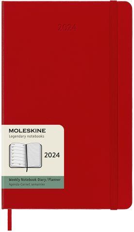 Agenda Moleskine settimanale 2024, 12 mesi, Large, copertina rigida, Rosso scarlatto - 13 x 21 cm - 7