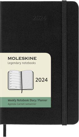 Agenda Moleskine settimanale 2024, 12 mesi, Pocket, copertina rigida, Nero - 9 x 14 cm - 7