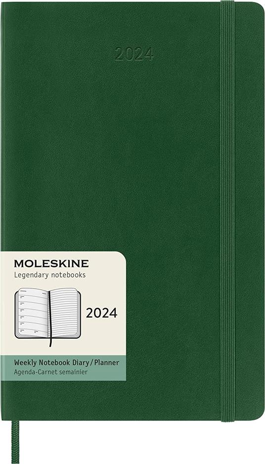 Agenda Moleskine settimanale 2024, 12 mesi, Large, copertina morbida, Verde  mirto - 13 x 21 cm