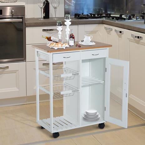 HomCom Carrello da Cucina con Cassetti e 2 Cesti in Legno di Pino - Homcom  - Casa e Cucina | IBS