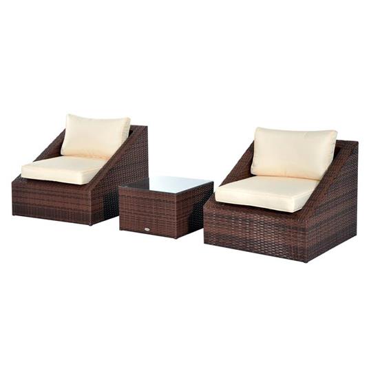 Set Mobili Da Giardino In Pe Rattan Con Tavolino E 2 Poltrone Con Cuscini,  Marrone - Outsunny - Idee regalo