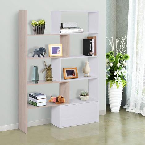 Homcom Libreria Scaffale a Ripiani Salvaspazio per Soggiorno in Legno 141 x  29 x 176 cm Bianco, Rovere - Homcom - Idee regalo | IBS