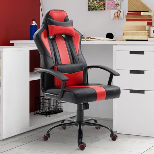 Sedia da Gaming Ergonomica Altezza Regolabile con Cuscino Nero e Rosso  66x64x116-126 cm - Vinsetto - Idee regalo