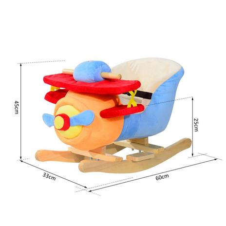 Aeroplano a Dondolo in Peluche Morbido Imbottito e Legno Massello con Cintura di Sicurezza - 3