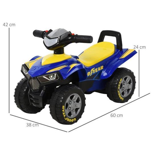 HomCom Quad Giocattolo per Bambini 12-36 Mesi con Licenza GOODYEAR con Luci e Suoni Blu e Giallo - 3