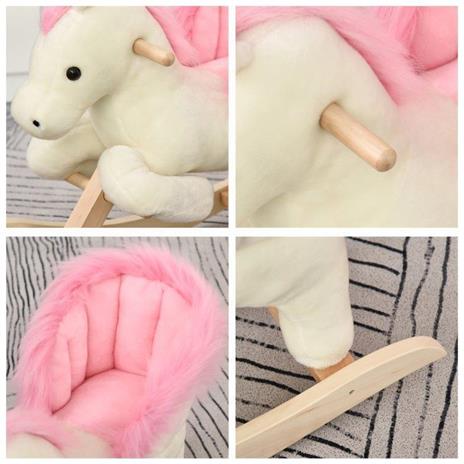 HomCom Cavallo a Dondolo Bianco e Rosa con Suoni e Struttura in Legno di Pioppo per Bambini 18-36 Mesi - 3