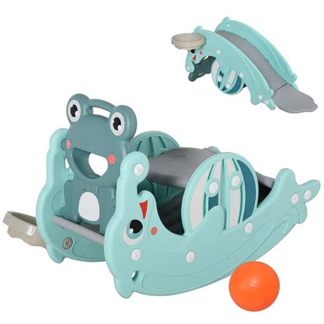 HomCom 3-in-1 Cavallo a dondolo Scivolo per bambini 3-5 anni canestro verde