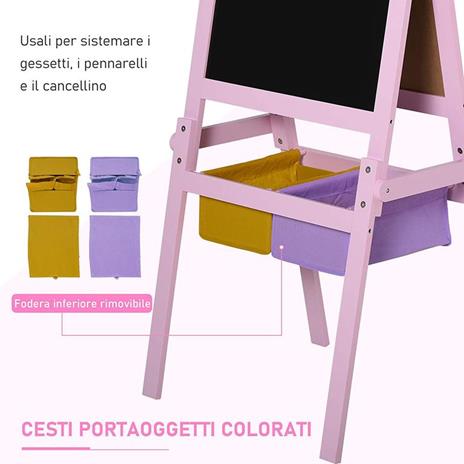 HomCom Lavagnetta con Cavalletto per Bambini 3 in 1 e con Rullo Fogli di Carta in Legno Rosa - 6