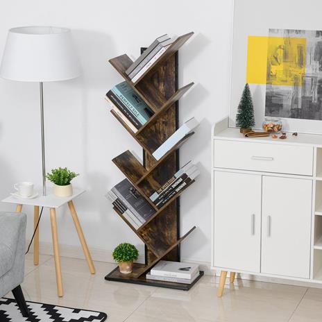 HomCom Libreria ad Albero in Stile Industriale con 10 Ripiani Color Legno