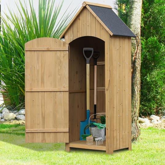 Outsunny Casetta Porta Attrezzi da Giardino in Legno, Impermeabile con  Porte e Mensole