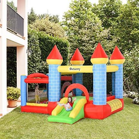 Outsunny Castello Gonfiabile Gigante per Bambini con Scivolo, Piscina e Canestro - 3