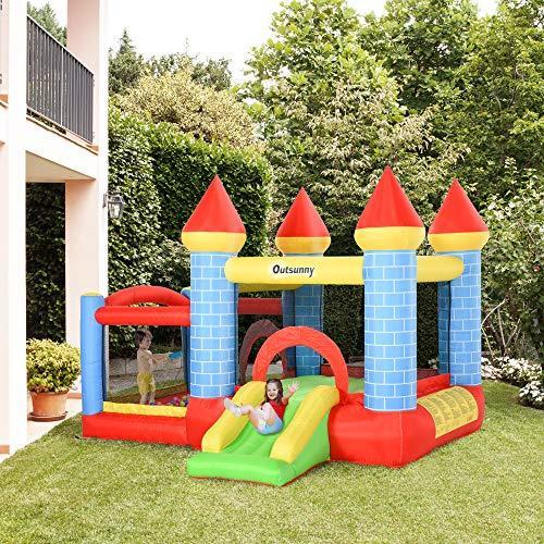 Outsunny Castello Gonfiabile Gigante per Bambini con Scivolo, Piscina e Canestro - 3