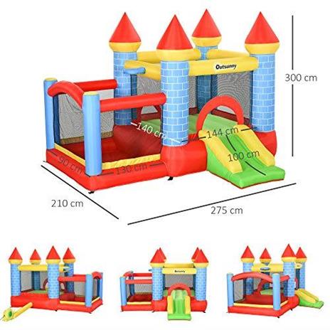 Outsunny Castello Gonfiabile Gigante per Bambini con Scivolo, Piscina e Canestro - 4