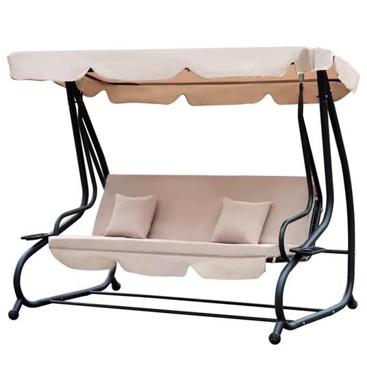 Outsunny Dondolo da Giardino 3 Posti Convertibile in Letto a Dondolo, Tetto  e Struttura in Acciaio, 200x120x164cm Beige - Outsunny - Idee regalo | IBS