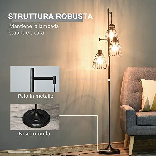 HOMCOM Lampada da Terra Piantana Design Vintage Industriale in Metallo Nero  - Homcom - Idee regalo | IBS