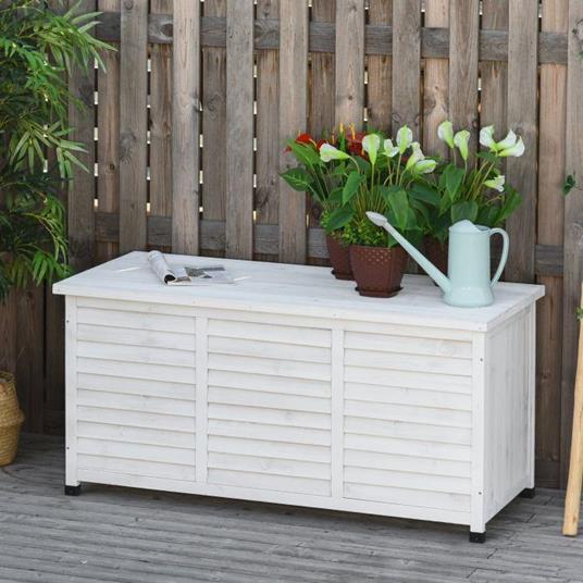 Outsunny Panca Contenitore in Legno di Abete Cassapanca da Esterno Bianco -  Outsunny - Idee regalo | IBS