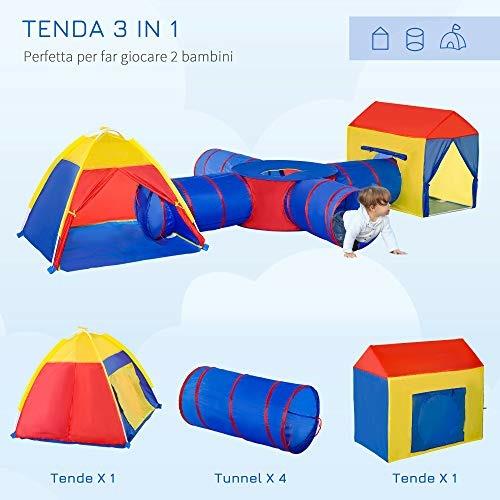 HOMCOM Tenda da Gioco 6 in 1 per 2-4 Bambini con Tunnel Pieghevole - HomCom  - Casette - Giocattoli | IBS