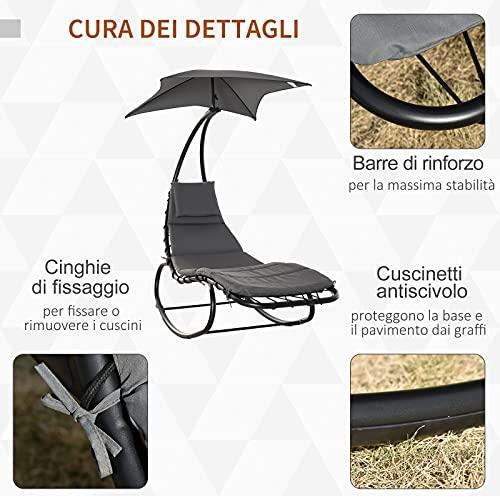 Lettino a dondolo da giardino sdraio con tettuccio metallo grigio