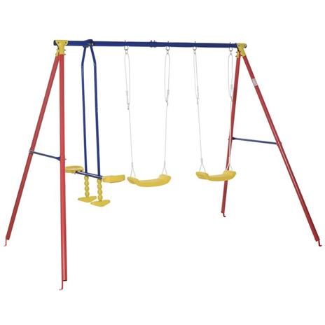 Outsunny Set Altalene da Giardino per 4 Bambini, 2 Altalene Singole e 1 Altalena Doppia, Metallo e PE, 290x180x196cm