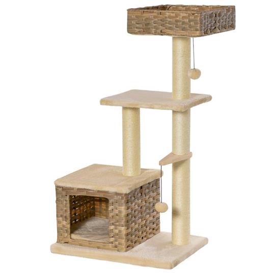 PawHut Tiragraffi a Colonna da 109cm per Gatti fino a 5kg con Cuccia,  Giochi e Pali in Corda, Beige 60x40x109cm - PawHut - Idee regalo | IBS