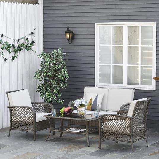 Outsunny Set Mobili da Giardino in PE Rattan Marrone, Set Tavolino, Sedie e  Divano da Esterno 4Pz con Cuscini Imbottiti Cachi - Outsunny - Casa e  Cucina | IBS