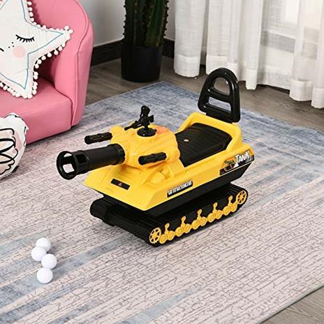 HOMCOM Carro Armato Bambini con Cannone Spara Palline e Vano Contenitore, Giochi Cavalcabili per Bambini +3 Anni, Giallo - 2