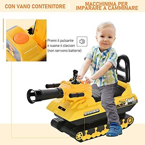 HOMCOM Carro Armato Bambini con Cannone Spara Palline e Vano Contenitore, Giochi Cavalcabili per Bambini +3 Anni, Giallo - 3