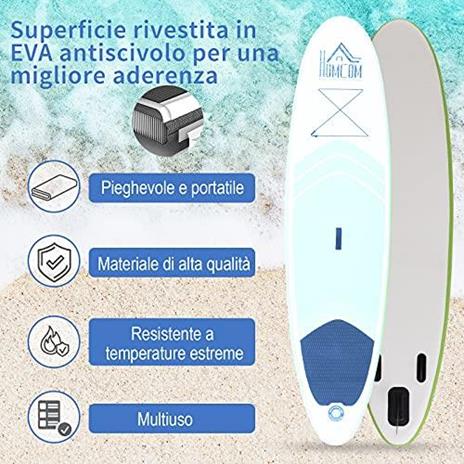 HOMCOM Tavola SUP Gonfiabile con Accessori Inclusi, Stand Up Paddle per Adulti e Teenager, 305x80x15cm Verde e Bianco - 3