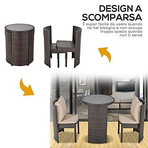 Outsunny Set Tavolino e 2 Sedie da Esterno in PE Rattan Marrone e Beige -  Outsunny - Casa e Cucina | IBS