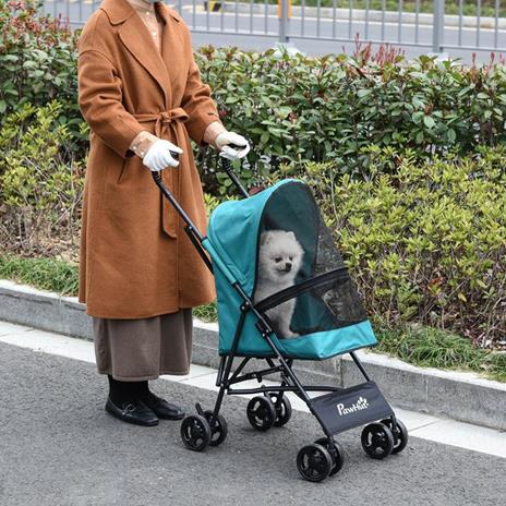 PawHut Passeggino per Cani Piccoli Pieghevole, Ruote con Freno in EVA e  Guinzaglio di Sicurezza Verde