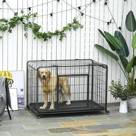 PawHut Kennel Gabbia per Cani Pieghevole con Freno e Fondo Rimovibile -  Grigio - PawHut - Idee regalo | IBS