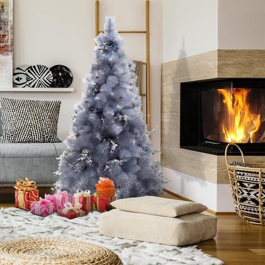 HOMCOM Albero di Natale Artificiale da 150cm, Decorazioni con Foglie  Argentate e Bacche Rosse - Grigio - Homcom - Idee regalo | IBS