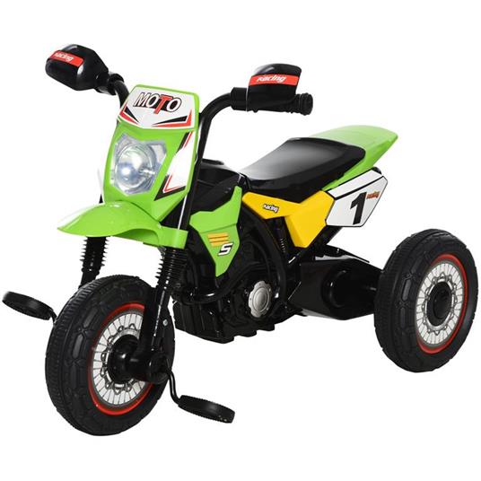 HOMCOM Triciclo per Bambini Stile Moto a Pedali con Luci e Suoni, 3 Ruote  Larghe, Età 18-36 Mesi, 71x40x51cm, Verde - HomCom - A pedali - Giocattoli  | IBS