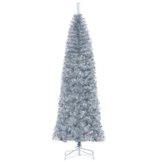 HOMCOM Albero di Natale slim addobbato 180cm Base Rimovibile