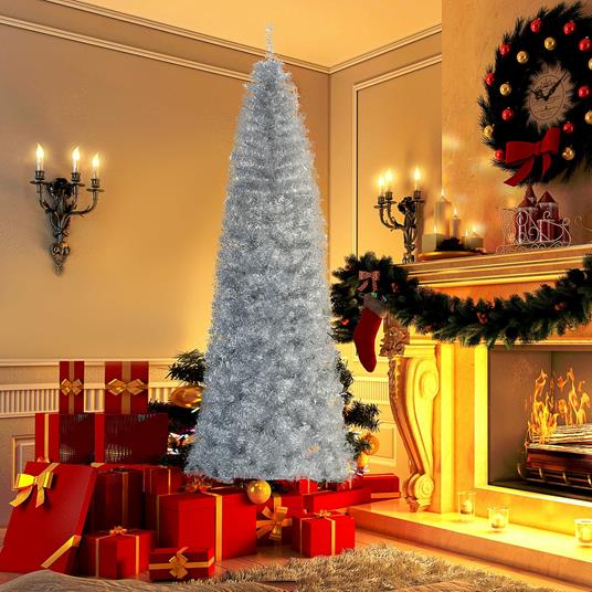 HOMCOM Albero di Natale Artificiale Alto e Stretto con Base Rimovibile  210cm - Argento - HomCom - Idee regalo | IBS