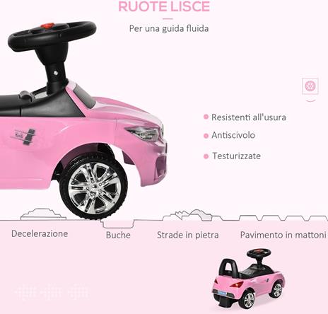 HOMCOM Macchina per Bambini Cavalcabile Fari e Musiche Integrate, 18-36 Mesi - Rosa - 3