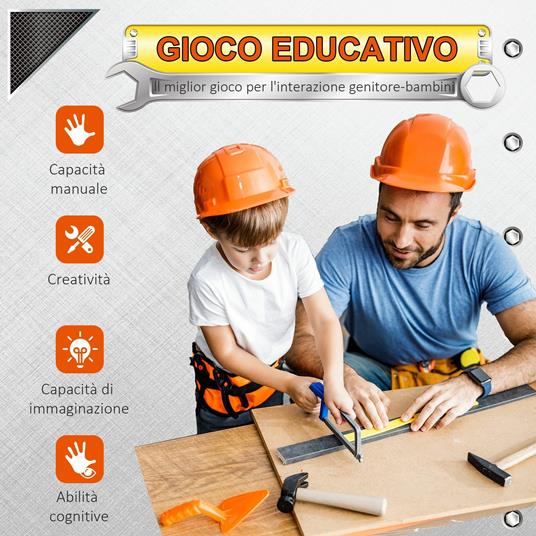 HOMCOM Banco da Lavoro da 79 Pezzi per Bambini da 3 Anni in Su con Trapano  a Batteria e Attrezzi - Multicolore - HomCom - Officina - Giocattoli | IBS