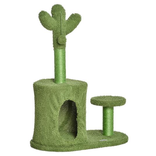 PawHut Albero Tiragraffi per Gatti Fino 4.5kg a Forma di Cactus con Palline  e Cuccia, 60x35x78cm - Verde - Pawhut - Idee regalo | IBS