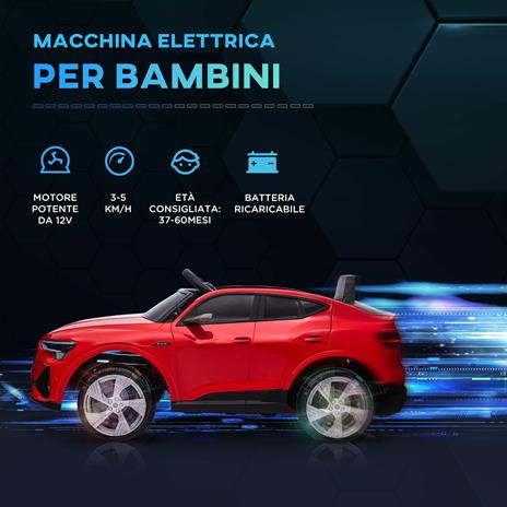 HOMCOM Macchina Elettrica per Bambini 12V con Telecomando, Velocità 3-5km/h, Luci e Musica, Età 3-5 Anni, Rosso - 3