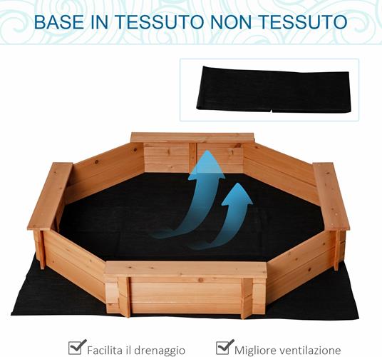 Outsunny Sabbiera per Bambini in Legno con Sedili e Copertura, Età 3-8 Anni, 139.5x139.5x21.5cm - 3