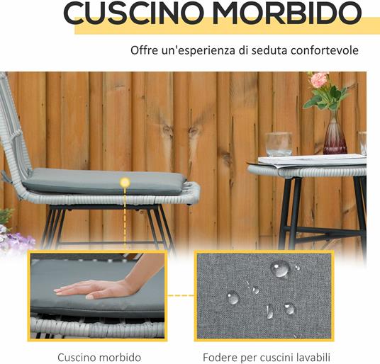 Outsunny Set Mobili da Giardino 3 Pezzi con Tavolino e Sedie in Rattan PE,  Poilestere e Acciaio per Esterni, Grigio - Outsunny - Idee regalo