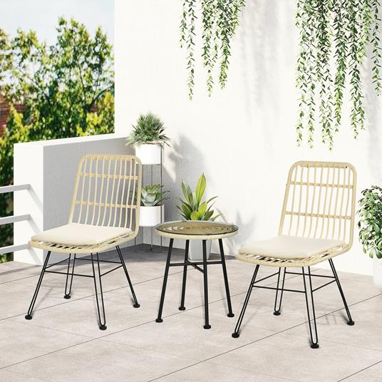 Outsunny Set Tavolino e Sedie da Giardino in Rattan