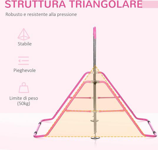 HOMCOM Sbarra per Trazioni per Bambini 3-8 Anni, 4 Altezze Regolabili e Struttura in Acciaio, 148x105x88-128 cm, Rosa - 4