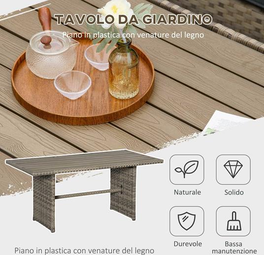 Outsunny Set Salotto da Giardino in Rattan PE con Divano 3 Posti, 2 Poltrone,  2 Sgabelli e Tavolo, Grigio - Outsunny - Idee regalo