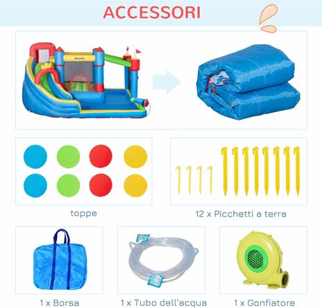 Outsunny Castello Gonfiabile per Bambini con Scivolo, Trampolino e Piscina, 390x300x197cm - 5